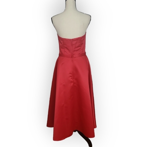 Jessica Mcclintock Red Satin Strapless Tea Length Bow Accent Formal Dress 10 - Picture 3 of 7
